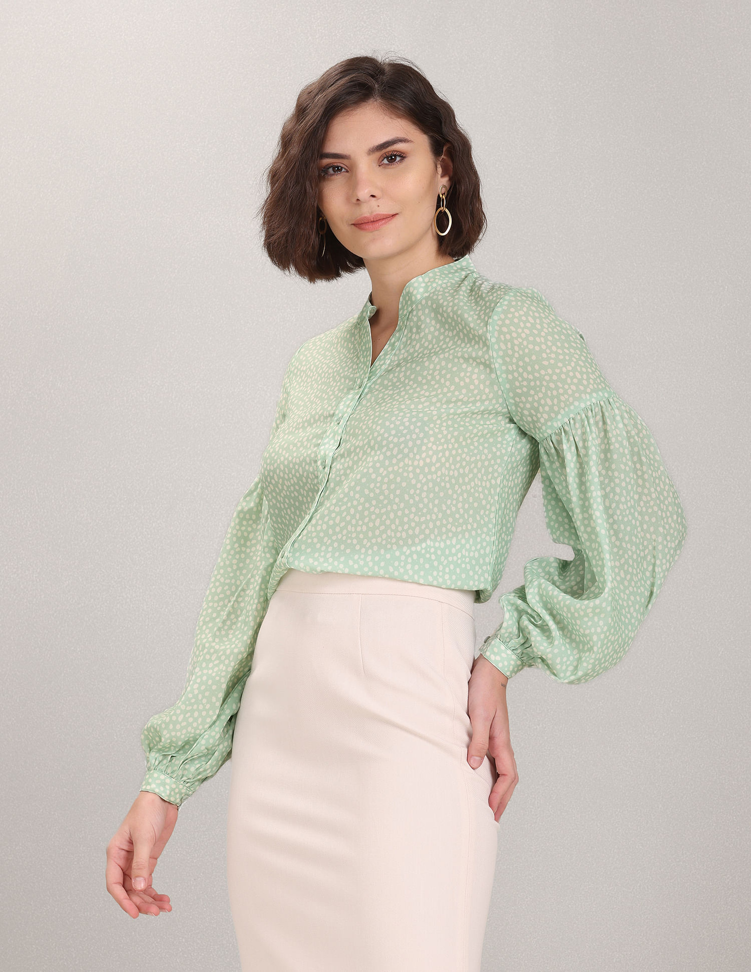 U.S. Polo Assn. Women Mandarin Collar Abstract Print Evening Top