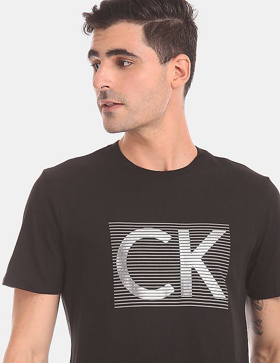 Calvin Klein Men Black Half Sleeve Cotton Round Neck T-Shirt