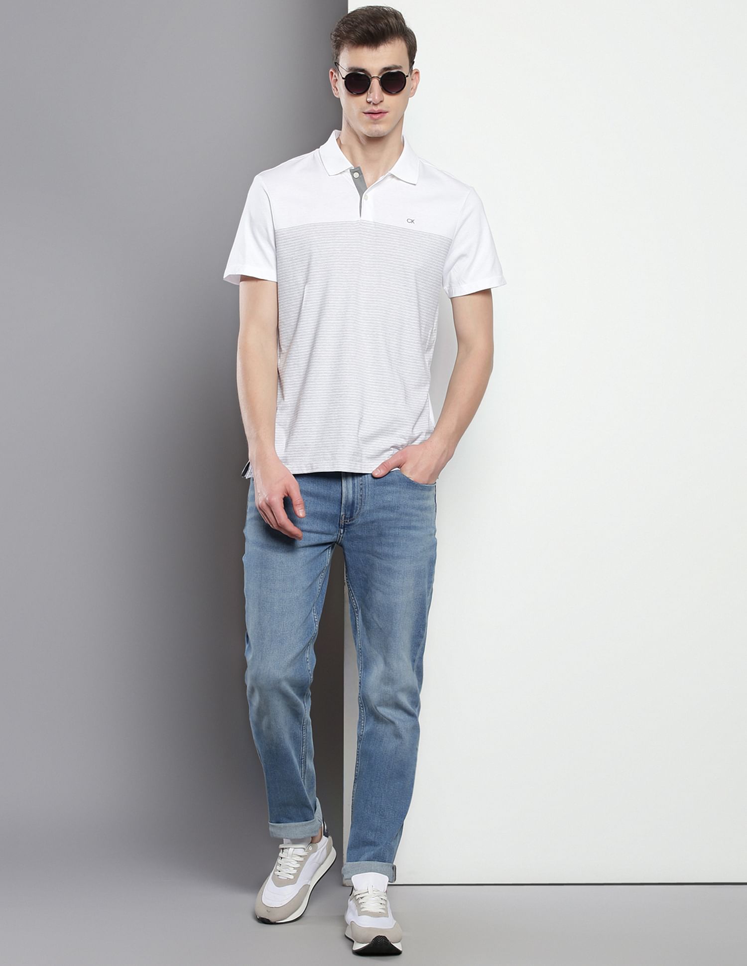 Calvin Klein Engineered Horizontal Stripe Liquid Polo Shirt