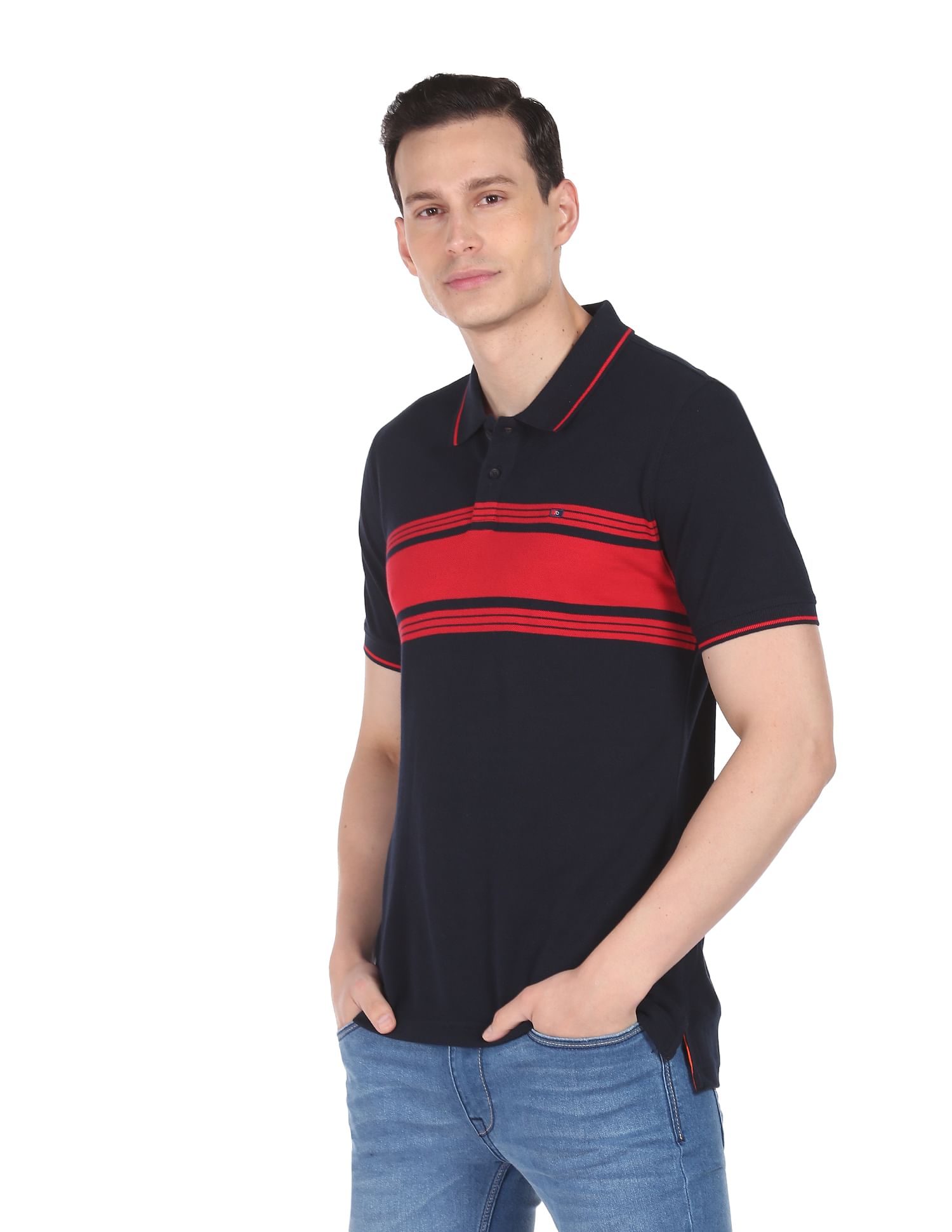 AD by Arvind Cotton Horizontal Stripe Polo Shirt