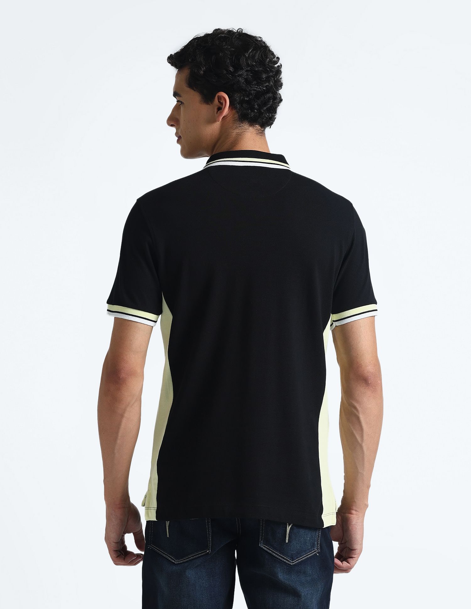Flying Machine Contrast Panel Pique Polo Shirt