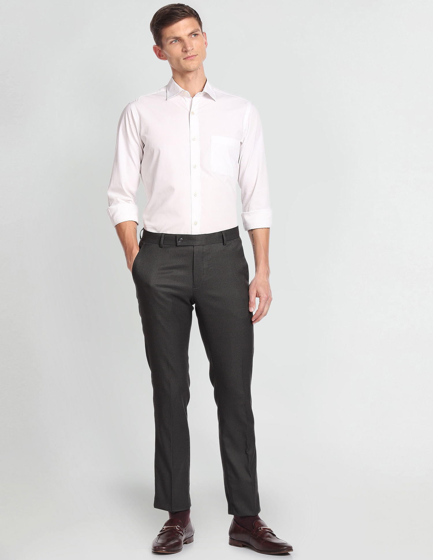 Arrow Hudson Tailored Regular Fit Dobby Formal Trousers