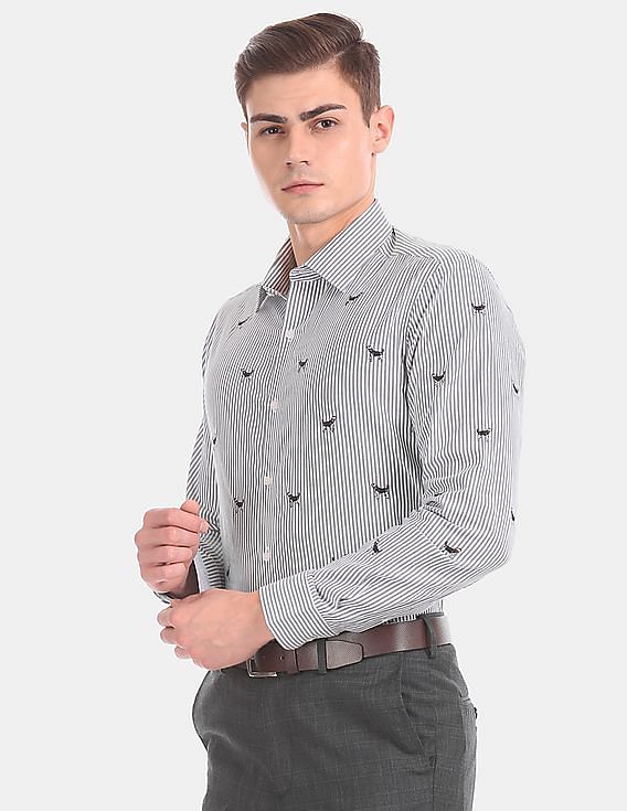 Arrow All Over Dog Embroidery Striped Formal Shirt