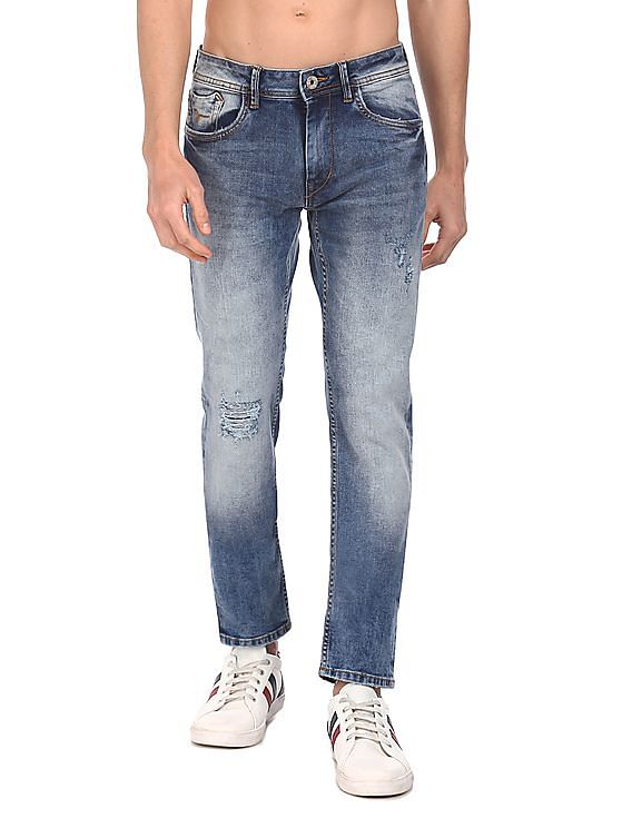 Flying Machine Distressed Michael Slim Tapered Fit Jeans