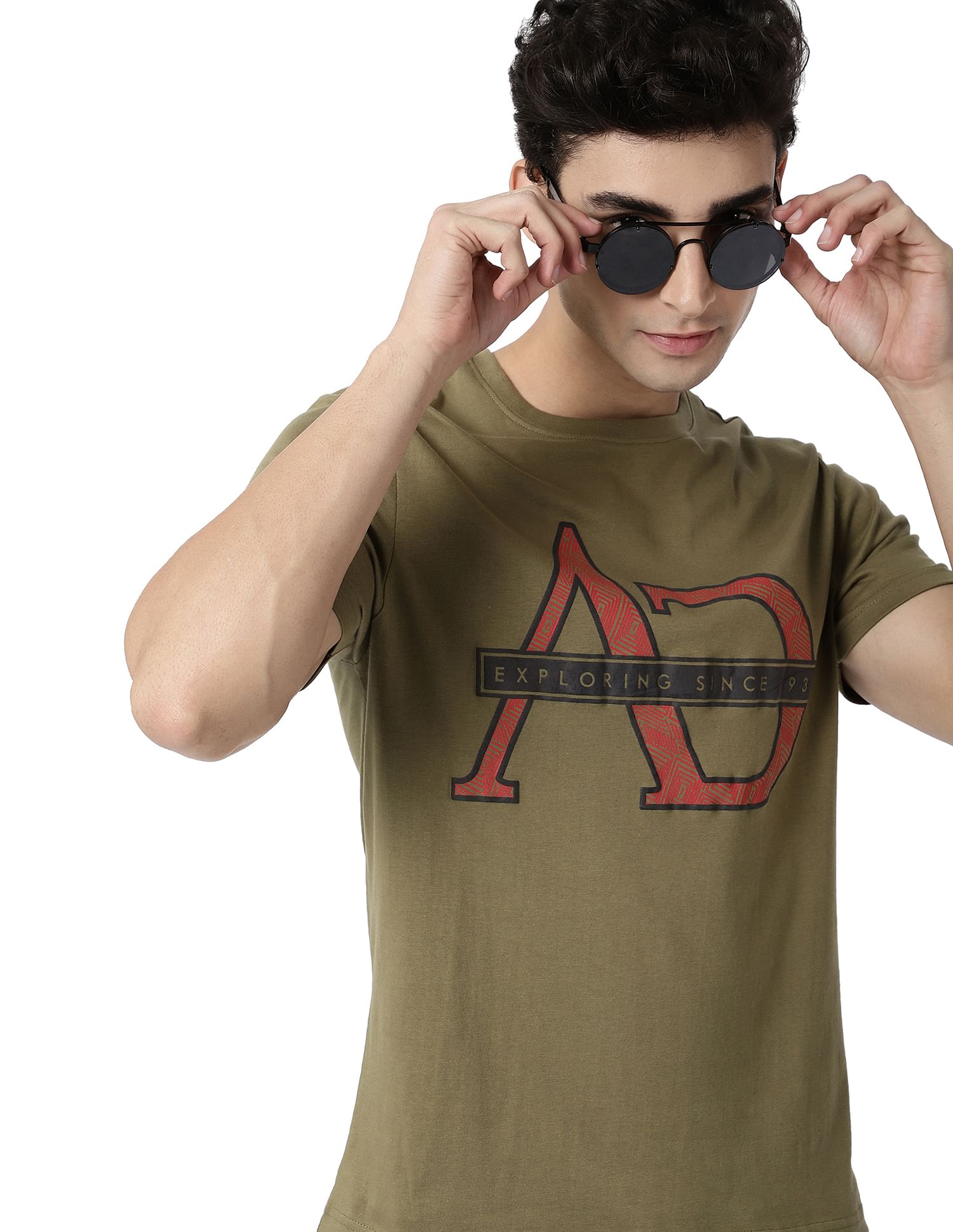AD by Arvind Crew Neck Brand Print Cotton T-Shirt