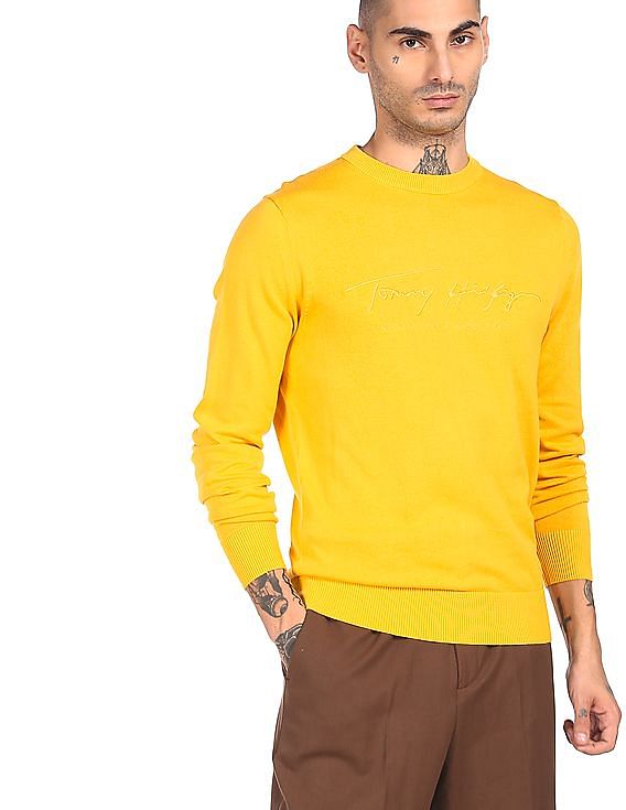 Buy Tommy Hilfiger Men Yellow Crew Neck Tonal Autograph Sweater | Sweatshirts