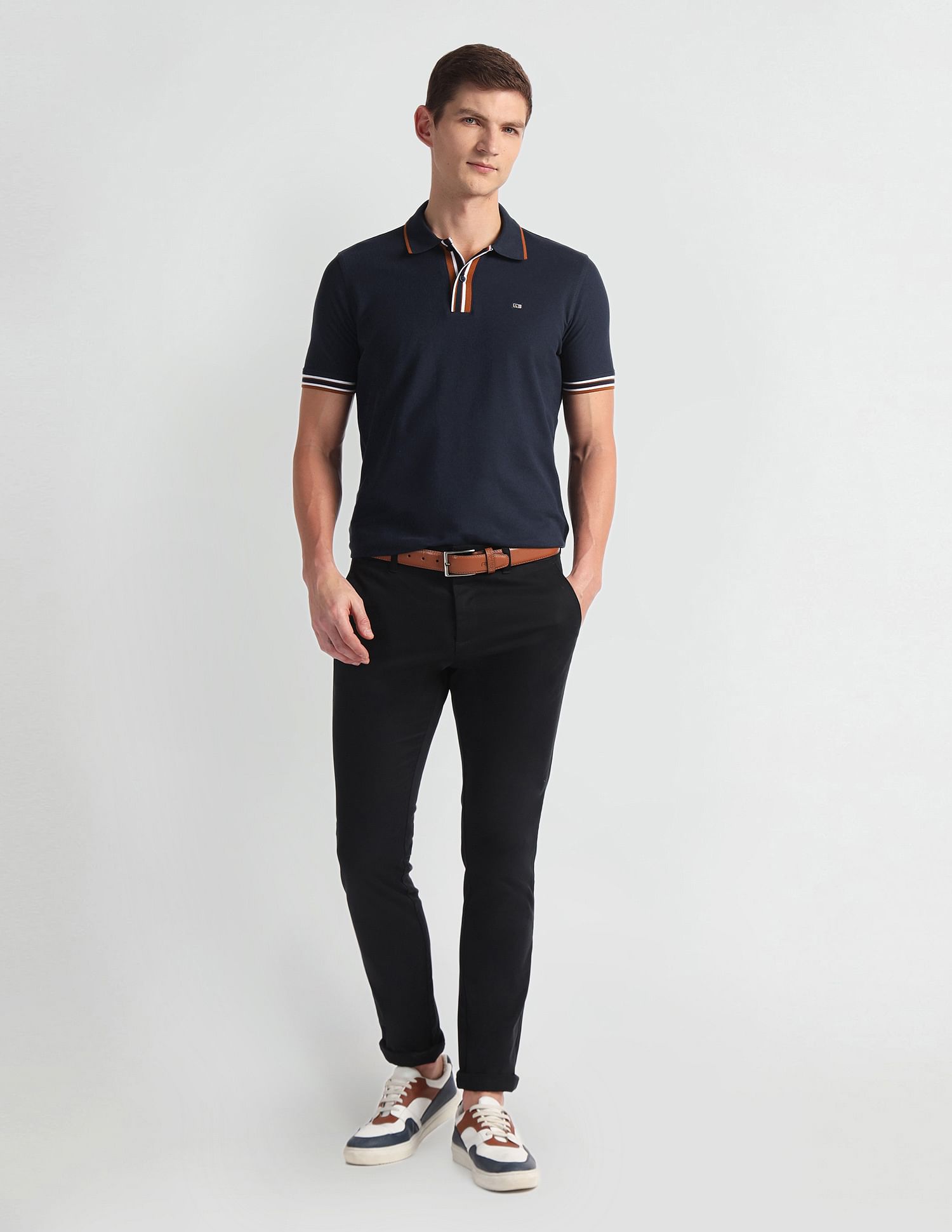 Arrow Sports Tipped Collar Solid Polo Shirt