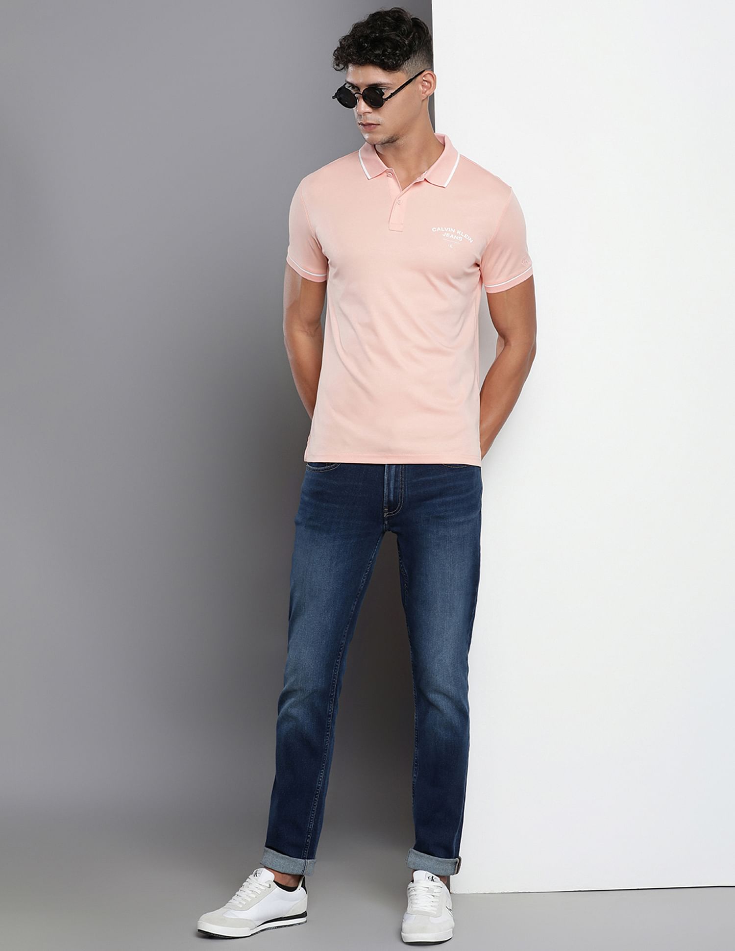 Calvin Klein Solid Cotton Curved Logo Polo Shirt
