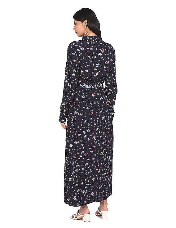 tommy hilfiger printed belted maxi dress