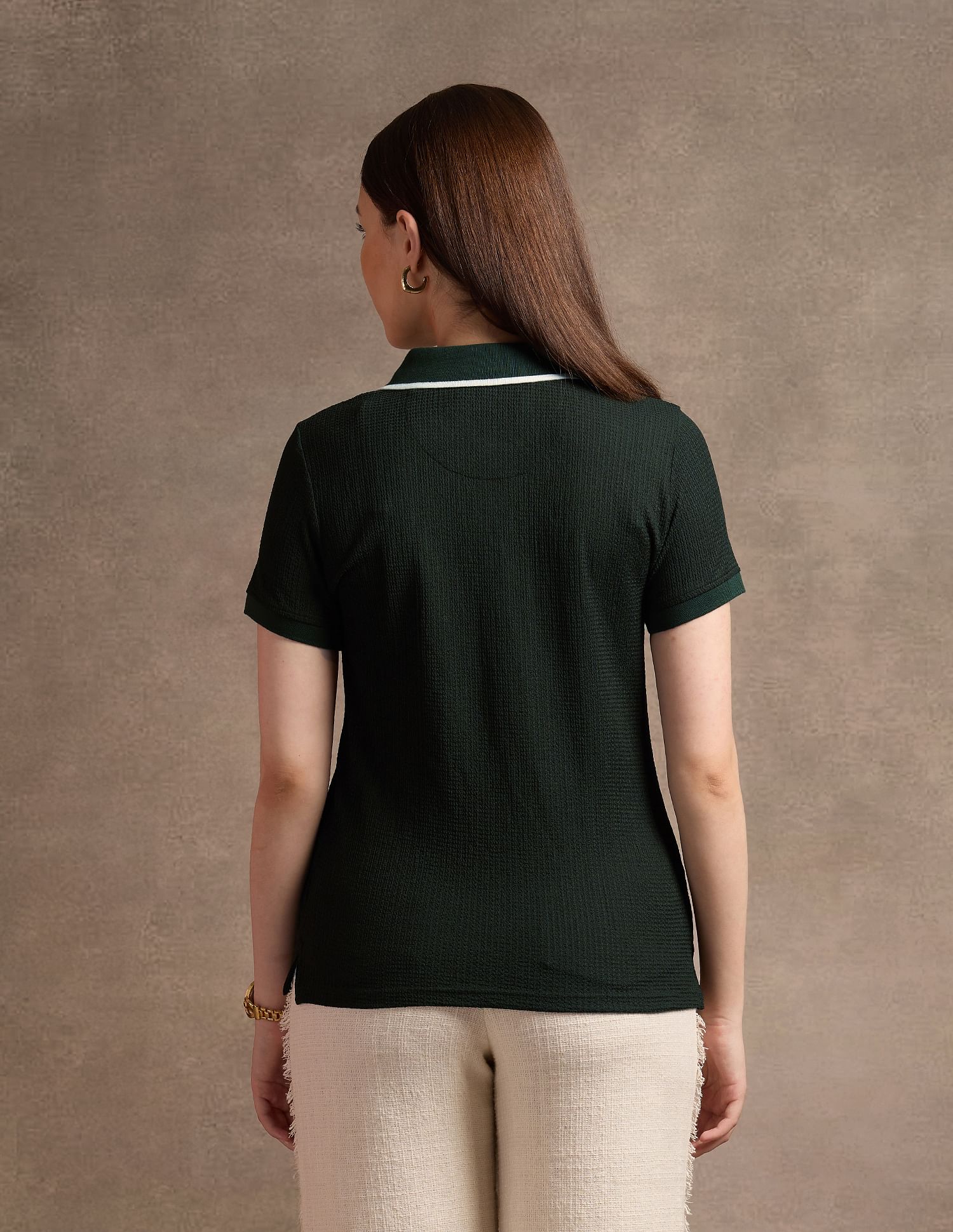 U.S. Polo Assn. Women Tipped Collar Textured Polo Shirt
