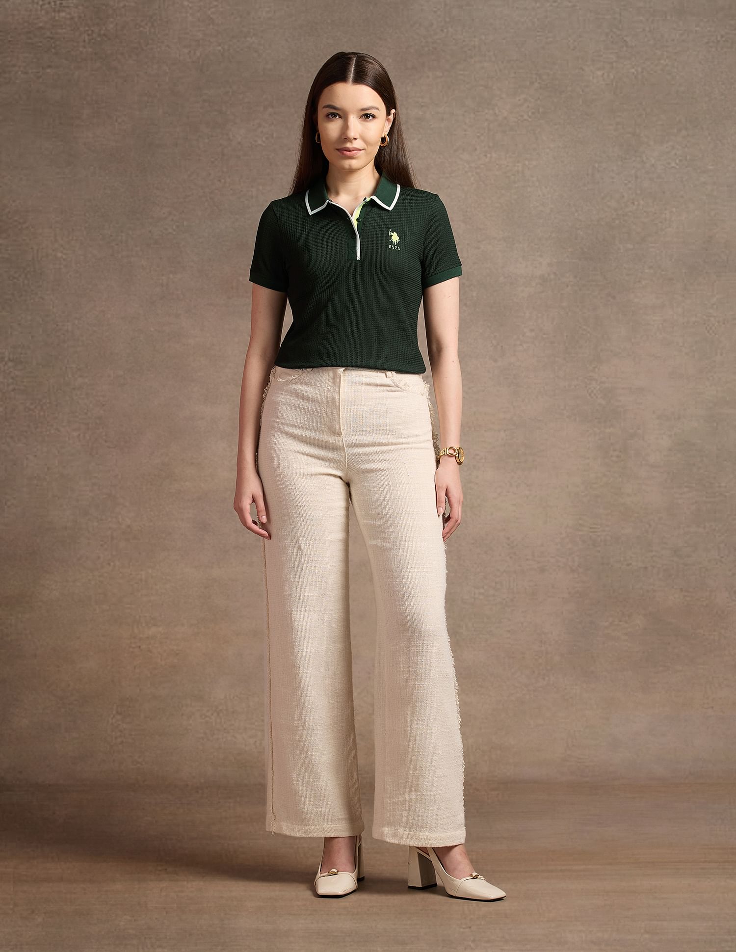 U.S. Polo Assn. Women Tipped Collar Textured Polo Shirt