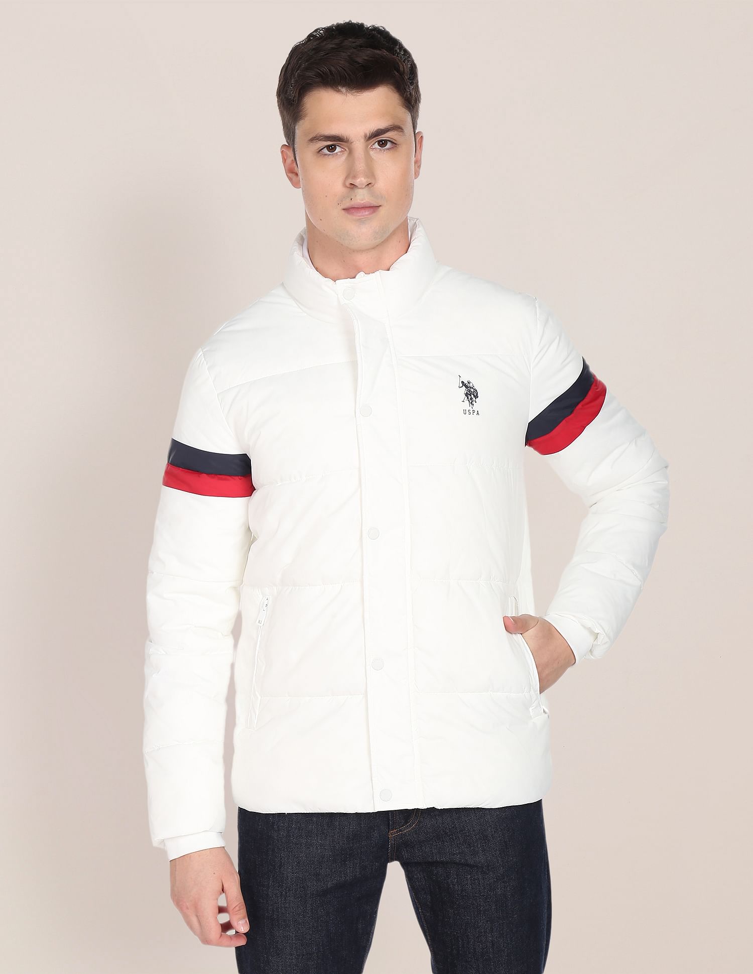 U.S. Polo Assn. High Neck Horizontal Stripe Padded Jacket