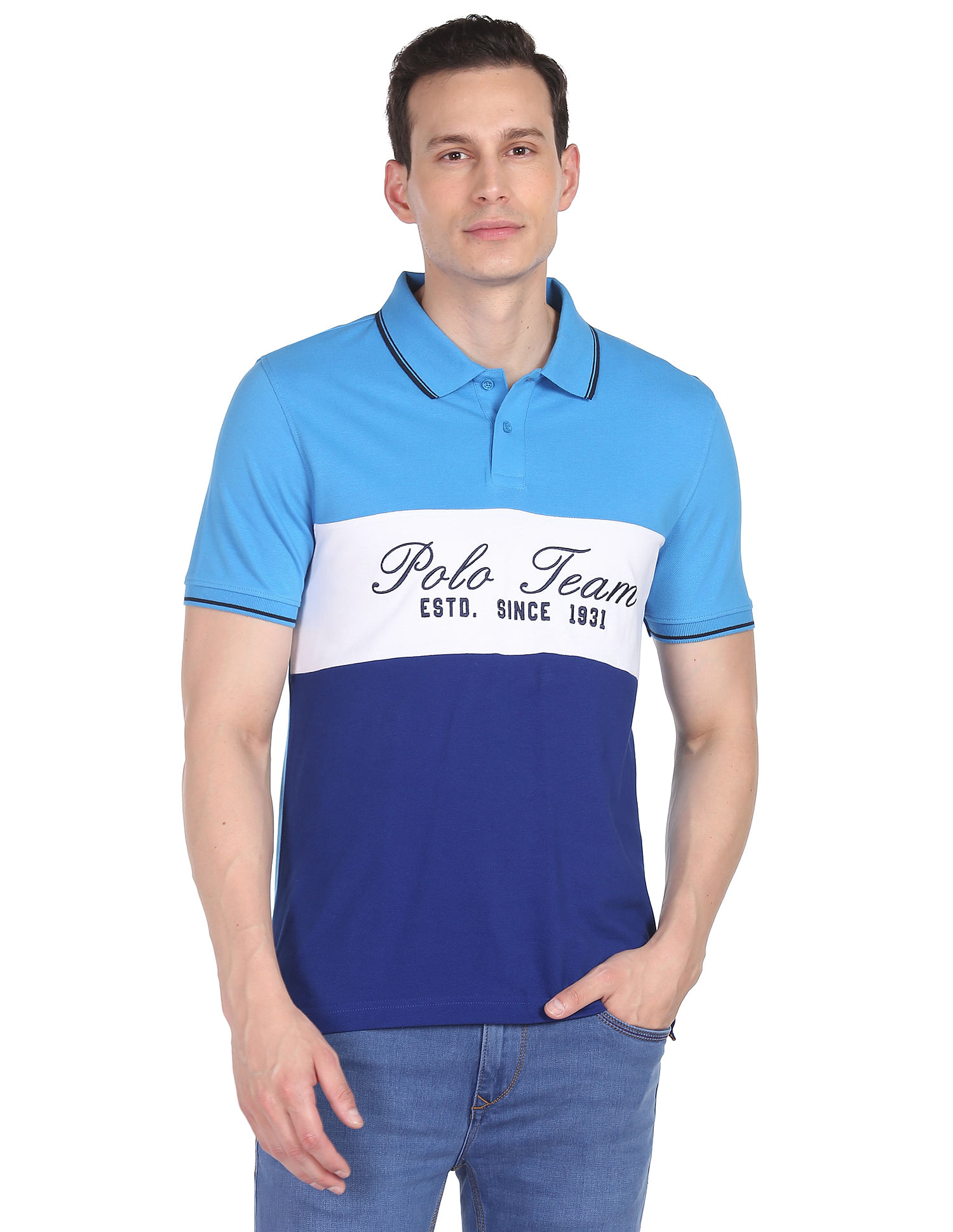 AD by Arvind Colour Block Sporty Polo Shirt