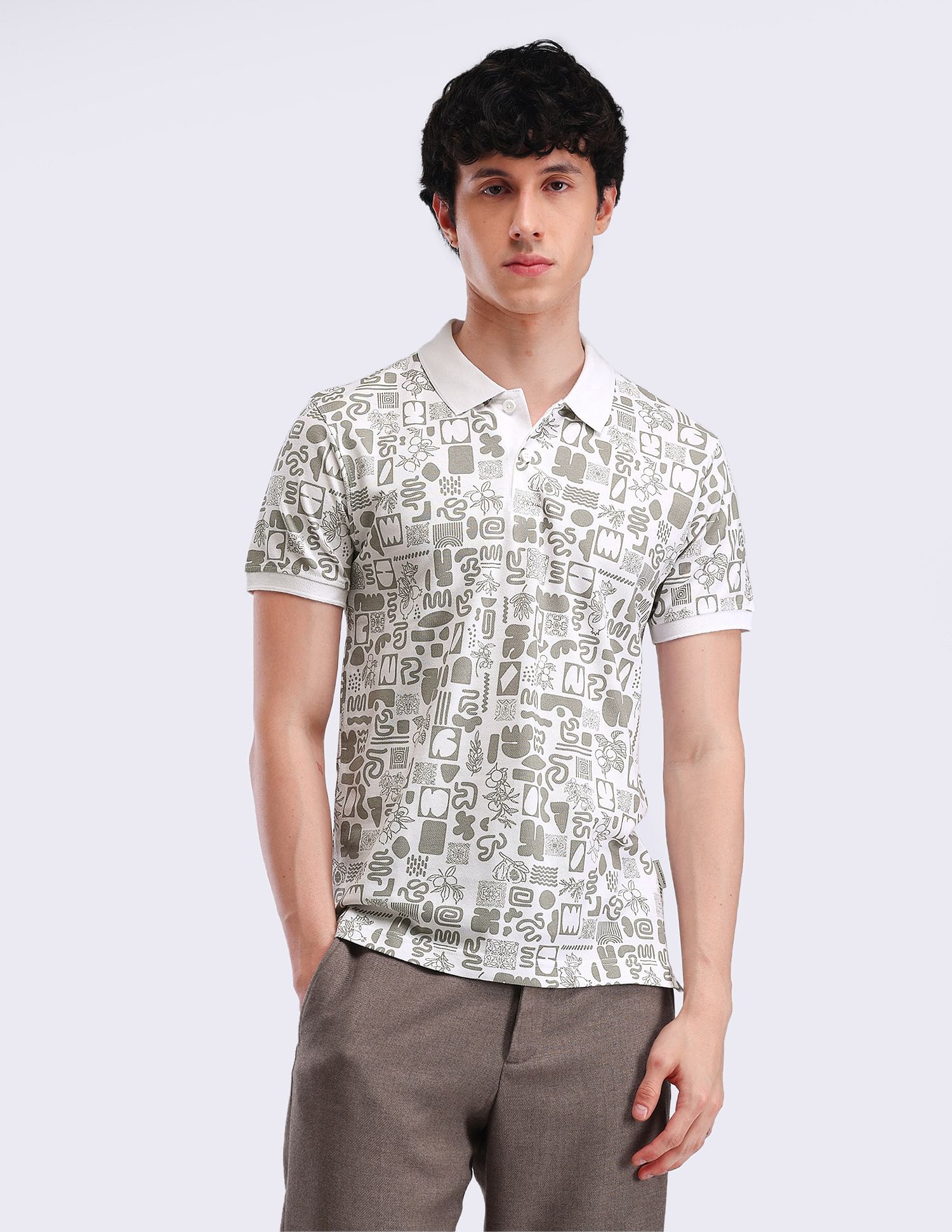 Flying Machine Abstract Print Cotton Polo Shirt