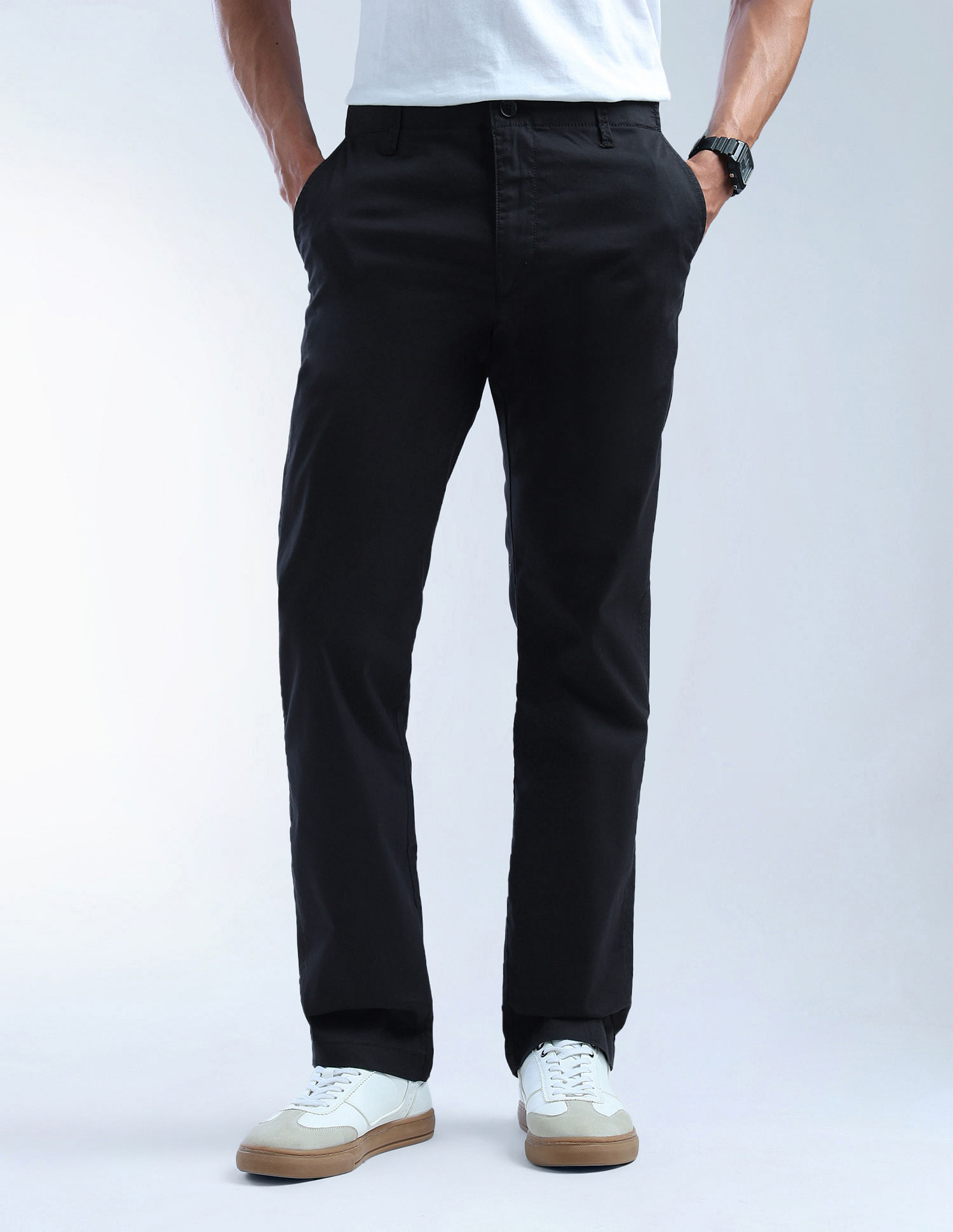 Flying Machine Mid Rise F-Jango Straight Fit Twill Trousers