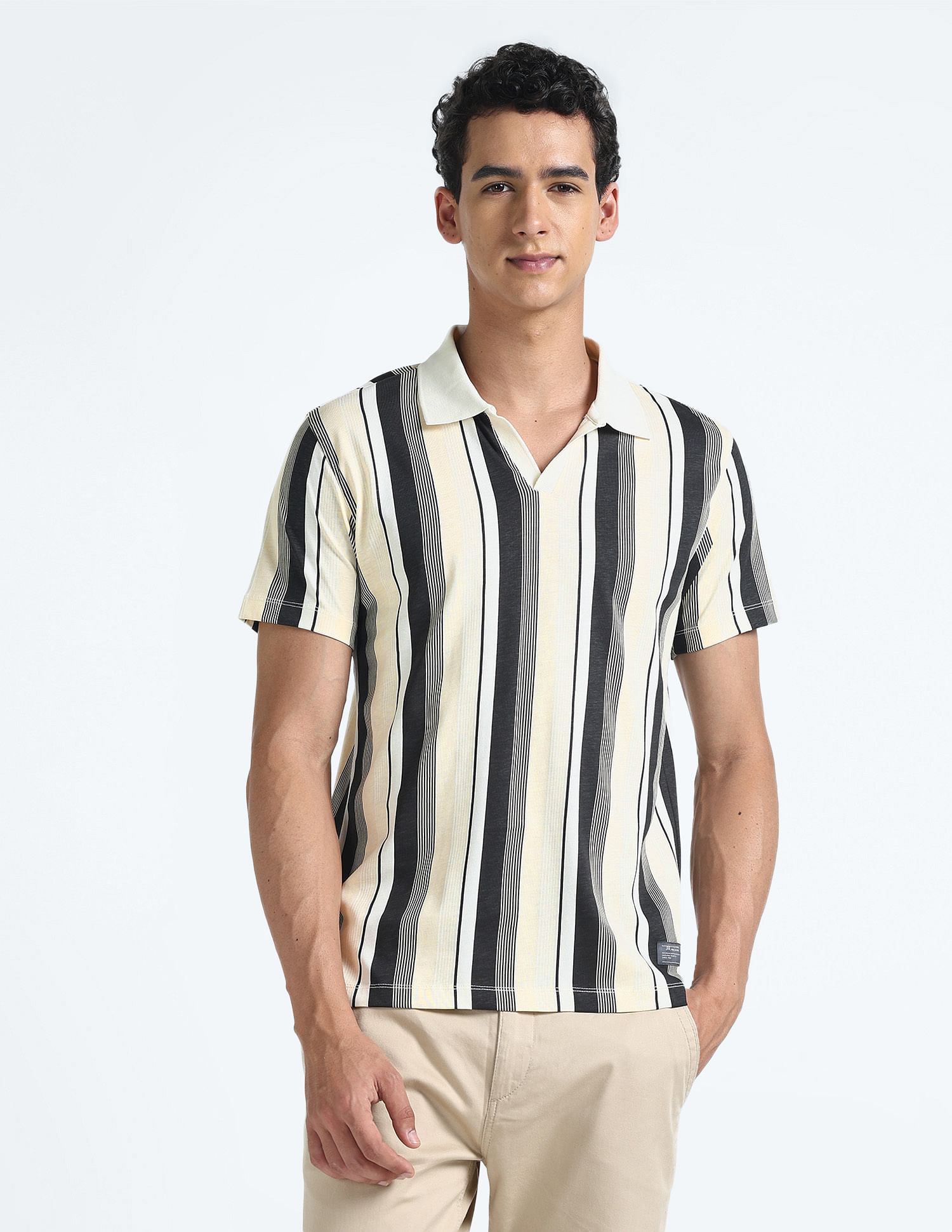 Flying Machine Vertical Stripe Cotton Polo Shirt