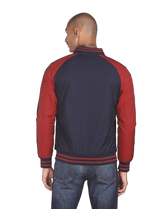 U.S. Polo Assn. Denim Co. Men Navy Stand Collar Colour Block Bomber Jacket