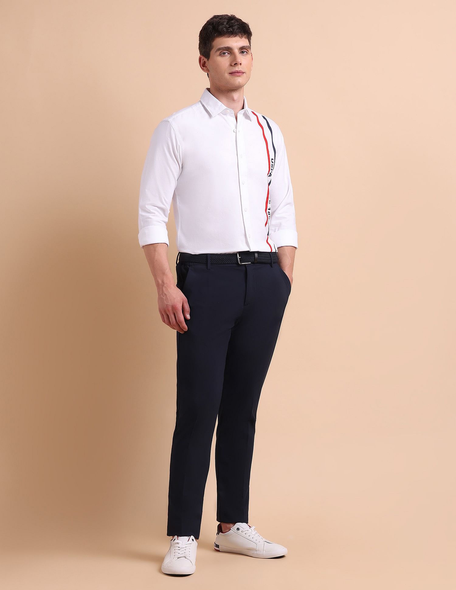 U.S. Polo Assn. Brand Printed Tailored Fit Oxford Shirt