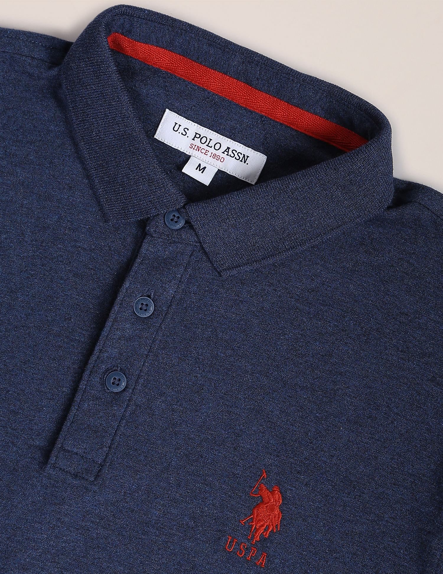 U.S. Polo Assn. Men Navy Long Sleeve Heathered Polo Shirt