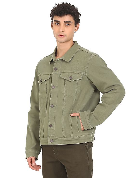 ASOS Slim Denim Jacket in Khaki | ASOS | Jackets, Olive denim jacket,  Leather jacket men