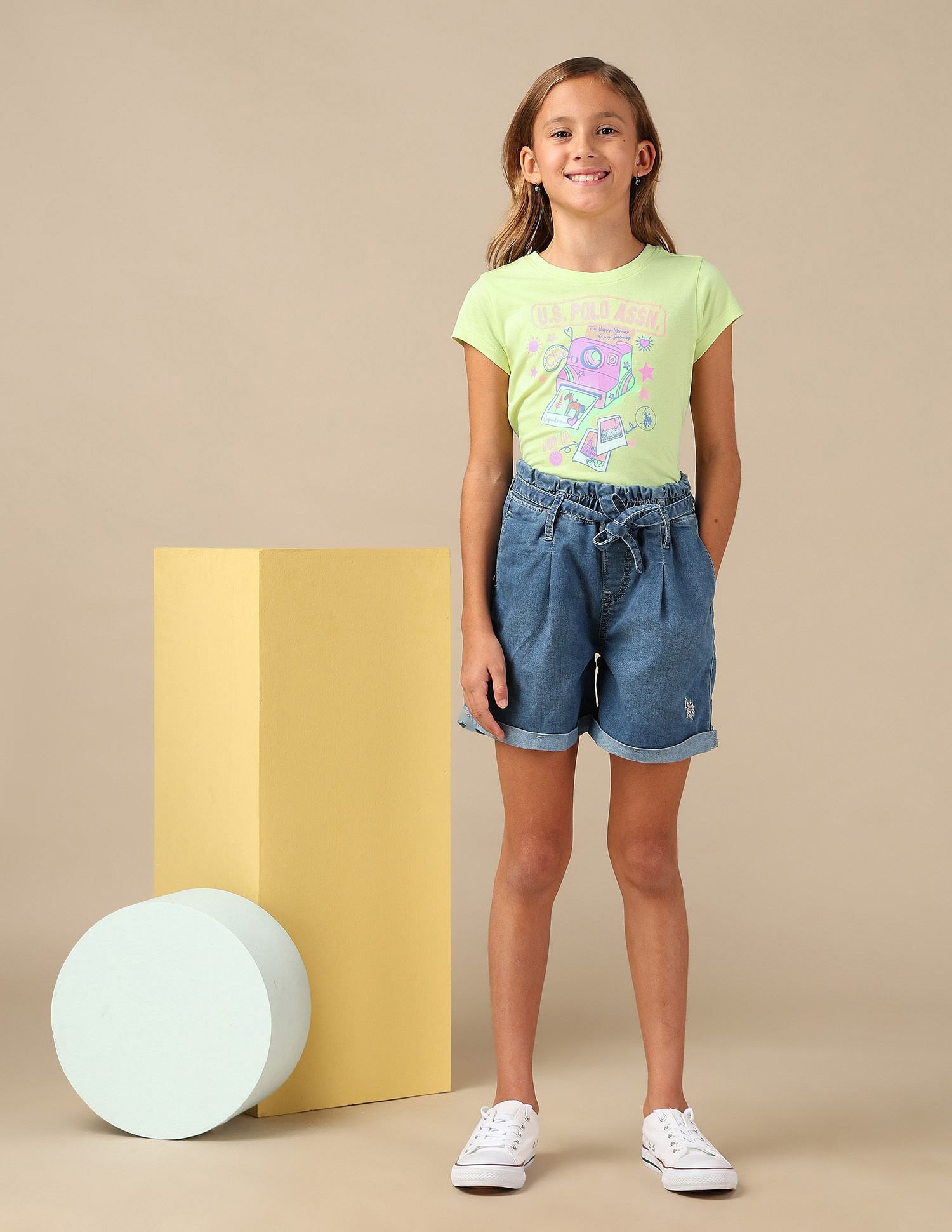 U.S. Polo Assn. Kids Girls Graphic Printed Regular Fit T-Shirt