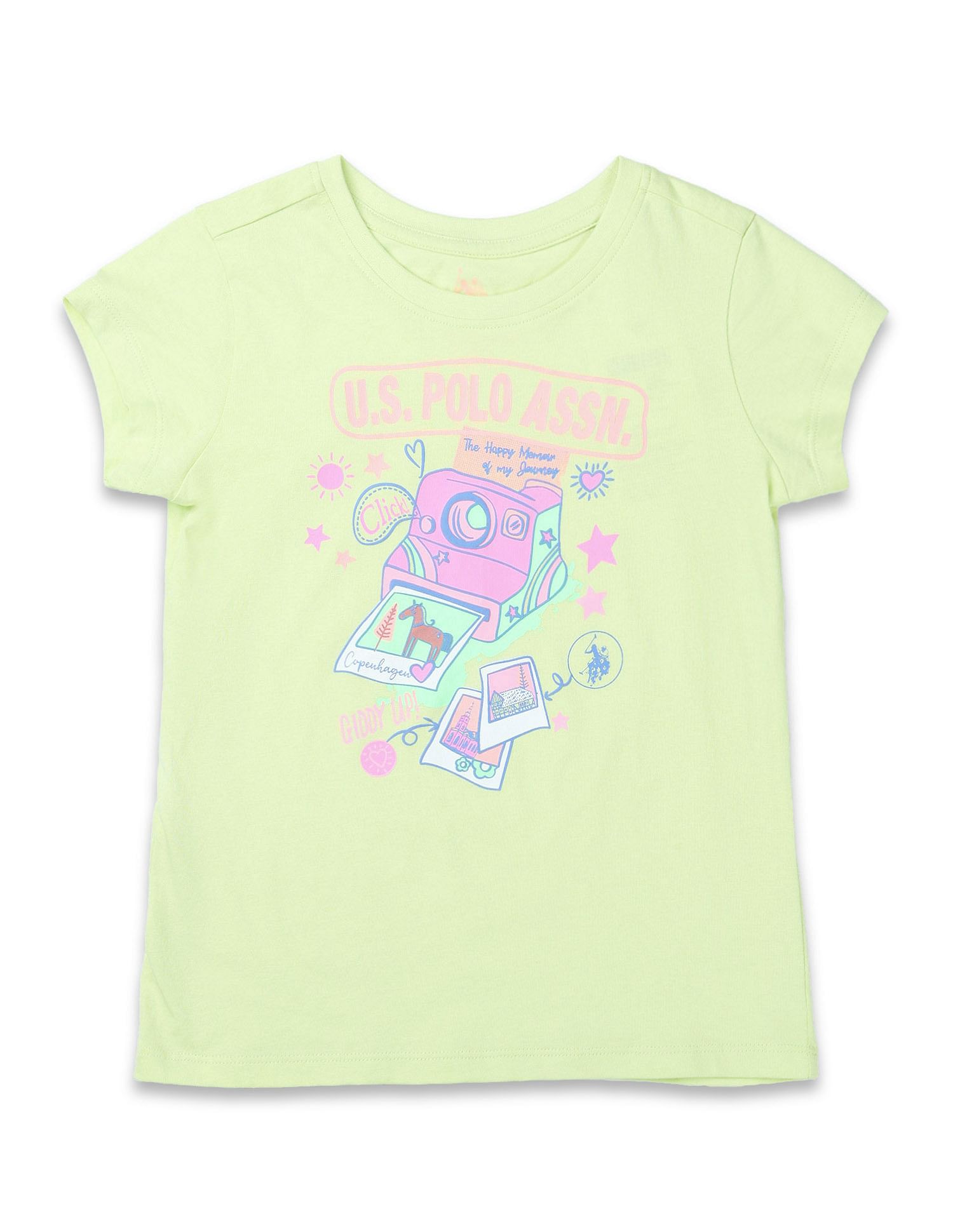 U.S. Polo Assn. Kids Girls Graphic Printed Regular Fit T-Shirt