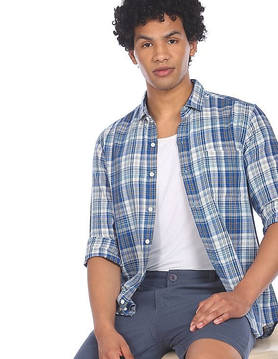 Buy Cherokee Men Blue Long Sleeve Check 