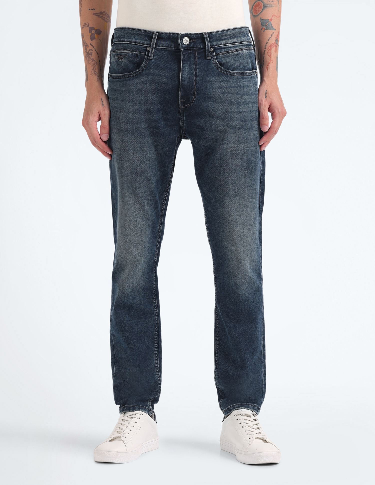 Flying Machine Mid Rise Slash Slim Tapered Jeans