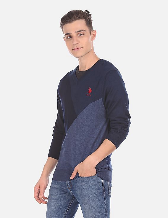 U.S. Polo Assn. V-Neck Panelled Sweater