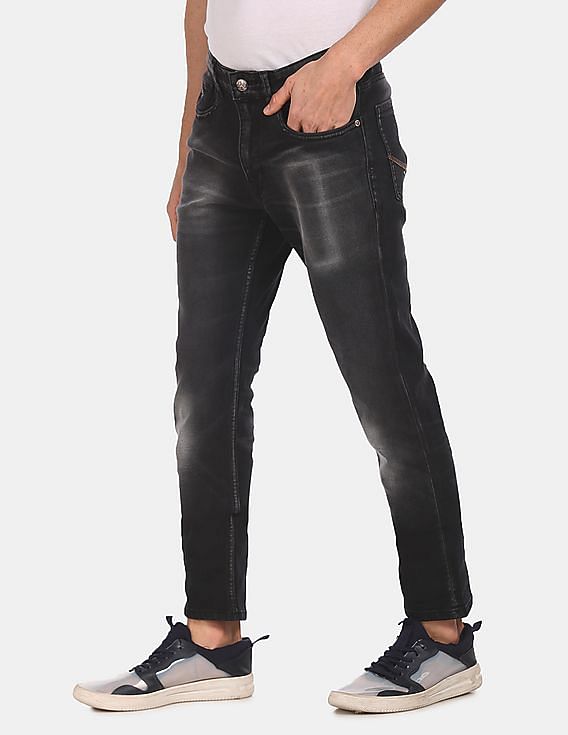 tapered mid rise jeans