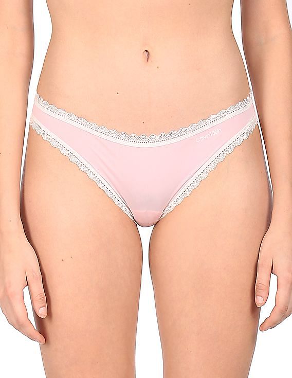 Buy Calvin Klein Underwear Women Pink Mid Rise Lace Bikini Panty 