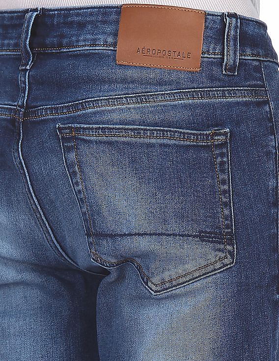 Aeropostale Men Blue Skinny Fit Whiskered Jeans
