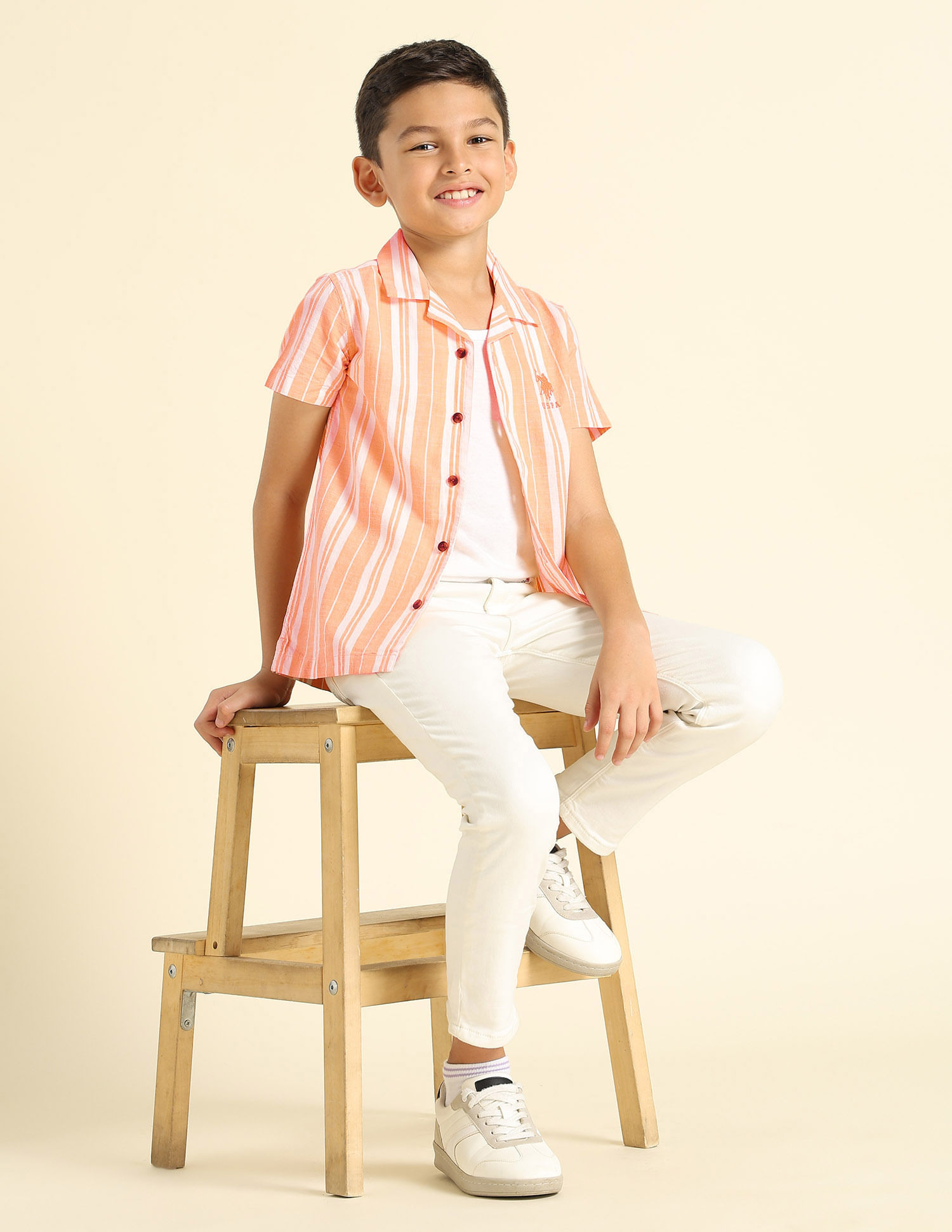 U.S. Polo Assn. Kids Boys Vertical Striped Cuban Shirt
