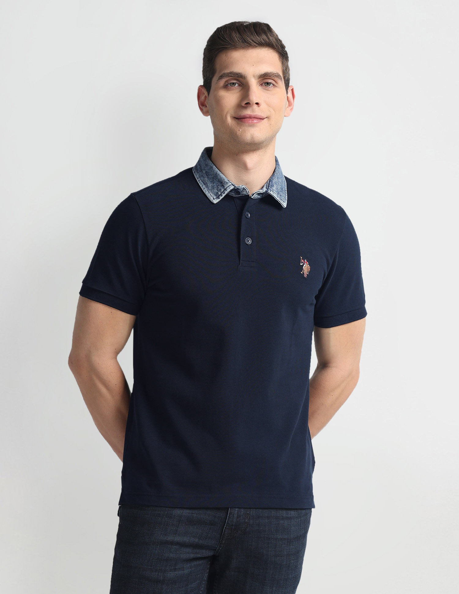 U.S. Polo Assn. Denim Co. Solid Denim Collar Polo Shirt