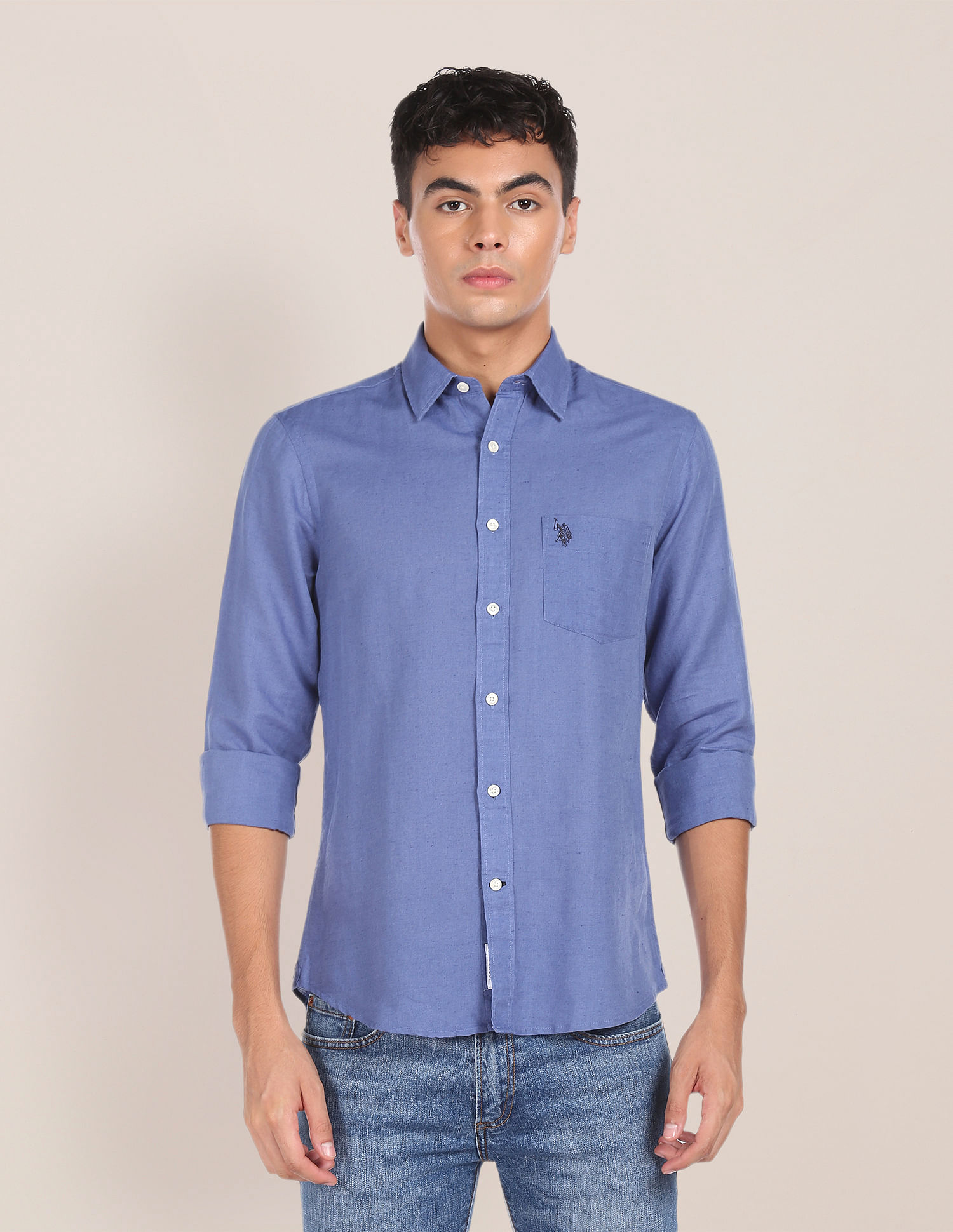 U.S. Polo Assn. Spread Collar Solid Casual Shirt