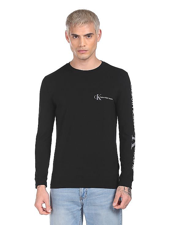 Buy Calvin Klein Men Black Crew Neck Brand Print T-Shirt - NNNOW.com