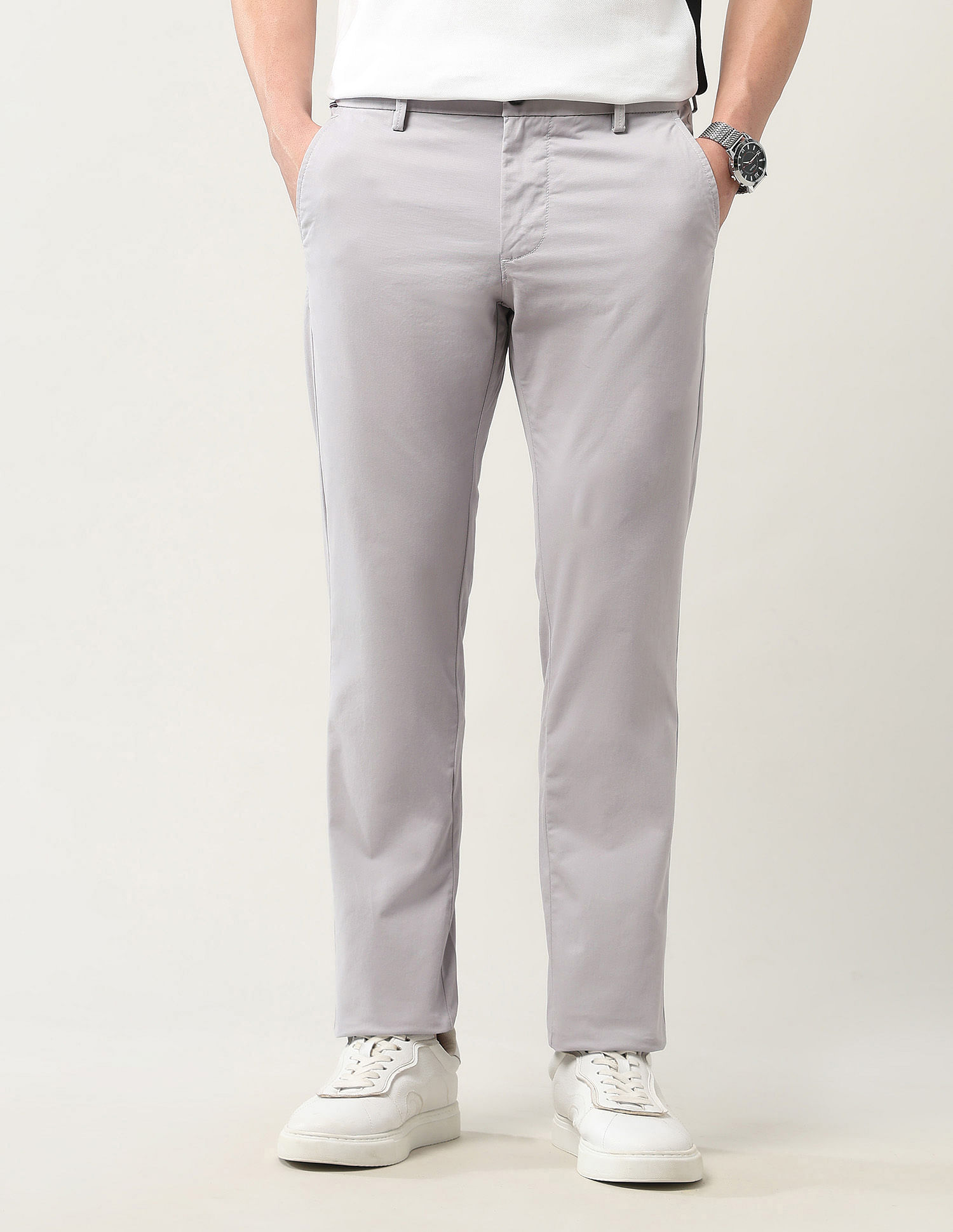 Arrow Sport Solid Mid Rise Slim Fit Trousers