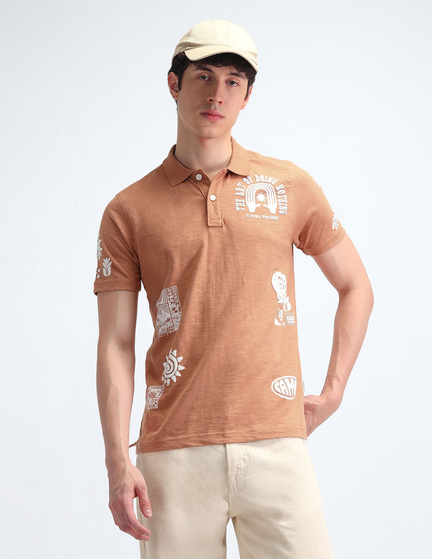 Flying Machine Brand Printed Pattern Relaxed Fit Polo Shirt