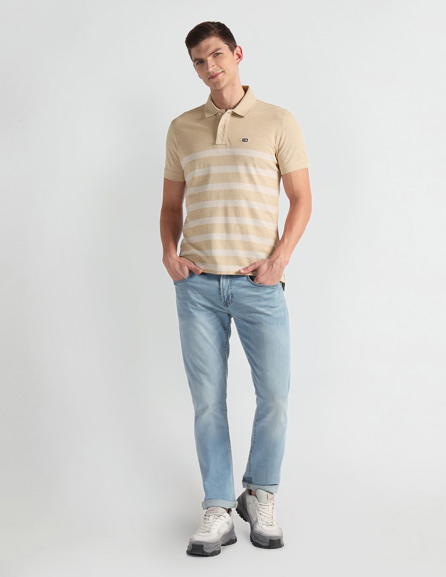 Arrow Sports Horizontal Stripe Pique Knit Polo Shirt