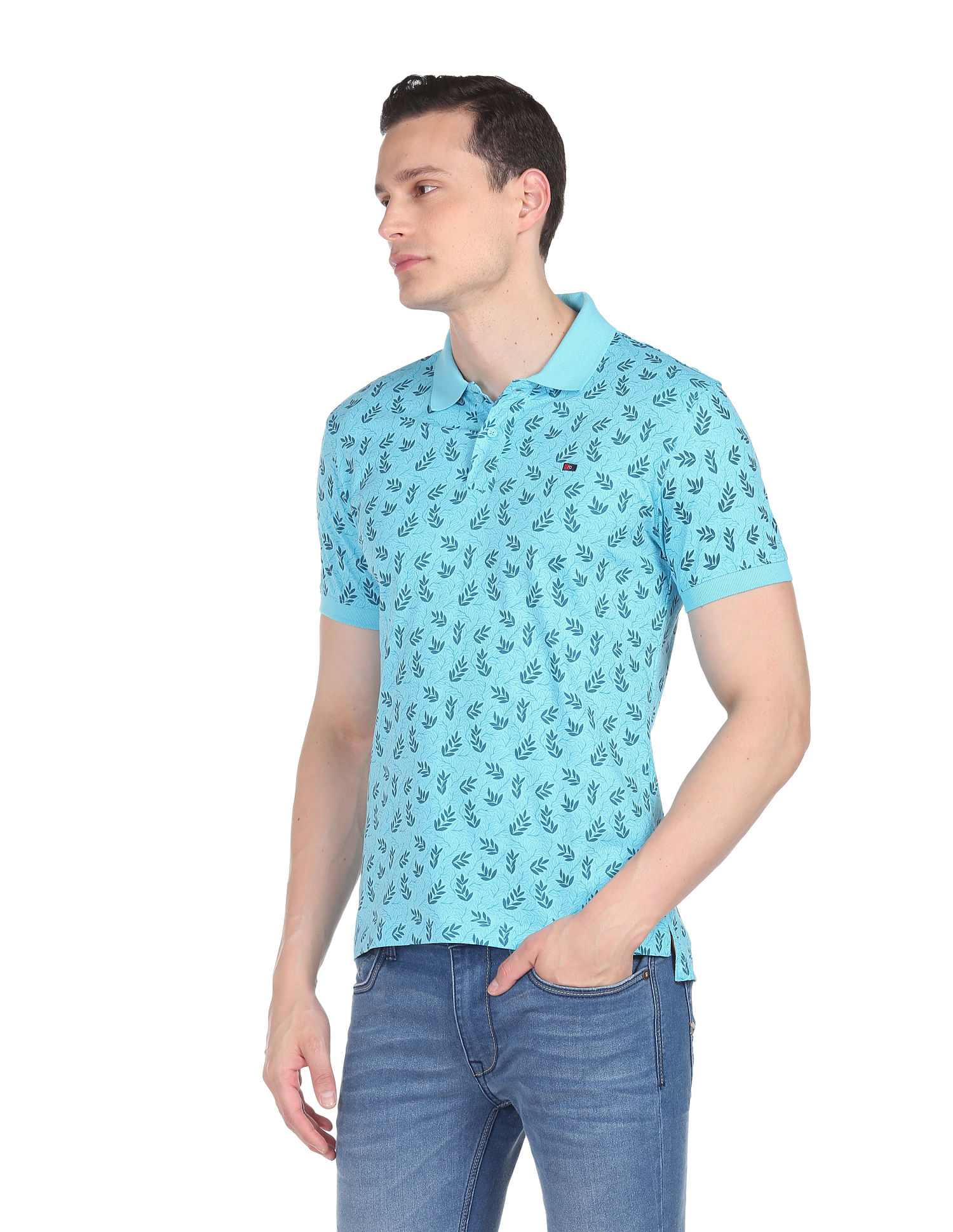 AD by Arvind Cotton Floral Print Polo Shirt