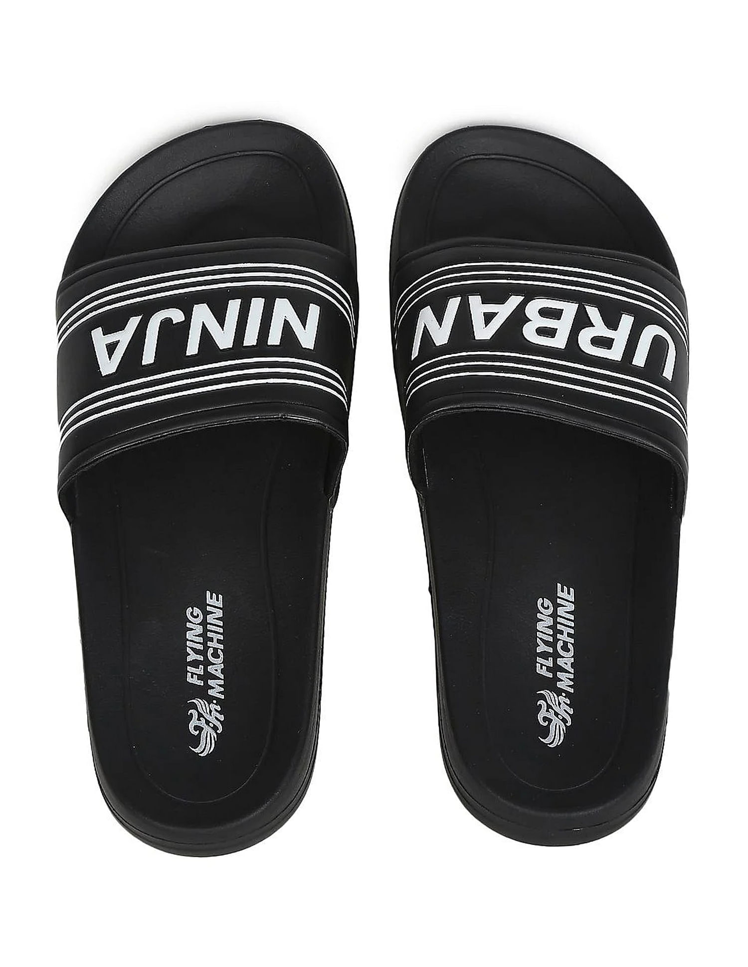 Buy Flying Machine Men Black Open Toe Hurley Printed Slides