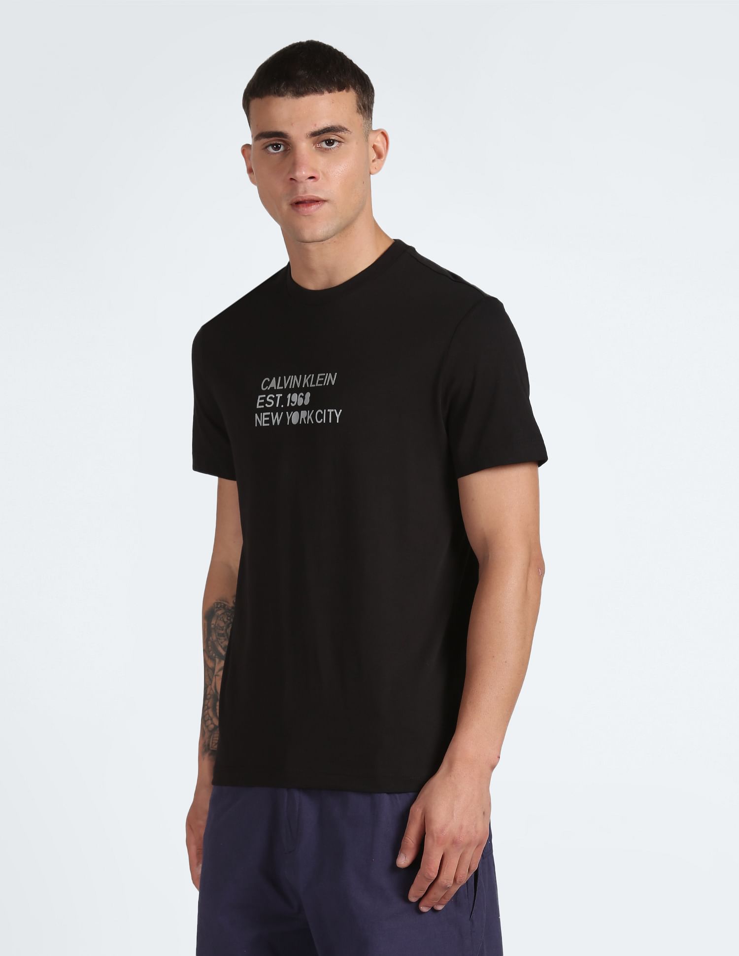 Calvin Klein Mixed Print Stencil Logo T-Shirt