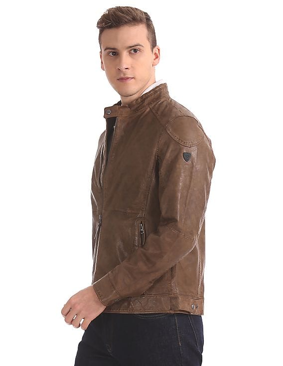Buy Men Leather Biker Jacket online at NNNOW.com