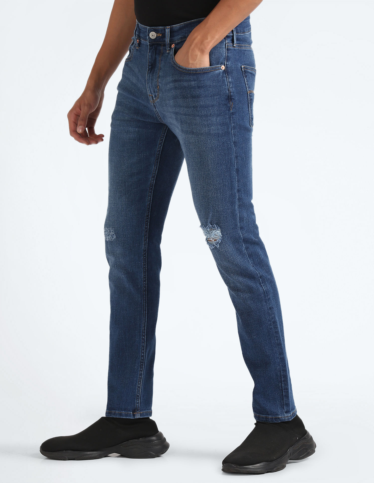 Flying Machine Slash Slim Tapered Distressed Jeans
