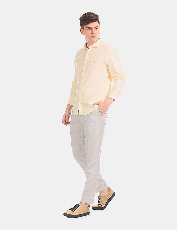 Tommy Hilfiger Men Grey Slim Fit Linen Cotton Casual Trousers