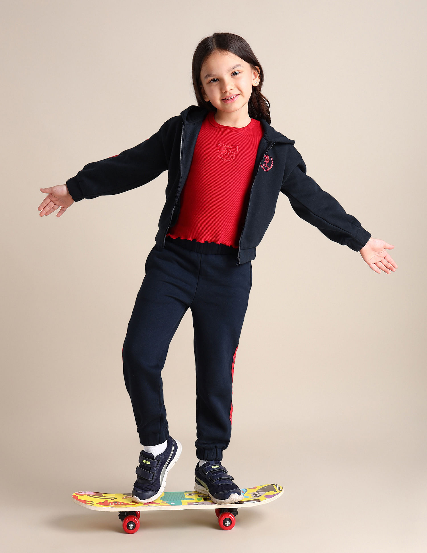 U.S. Polo Assn. Kids Girls Hooded Regular Fit Sweatshirt