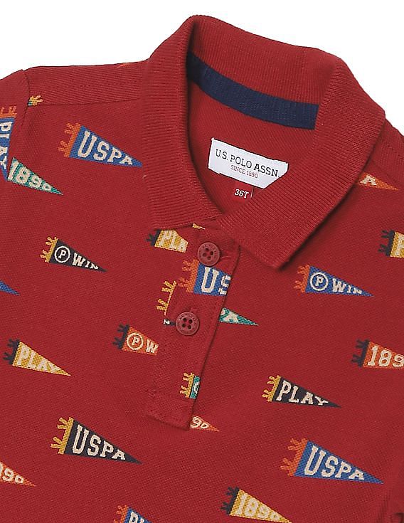 U.S. Polo Assn. Kids Boys Ribbed Collar Printed Polo Shirt
