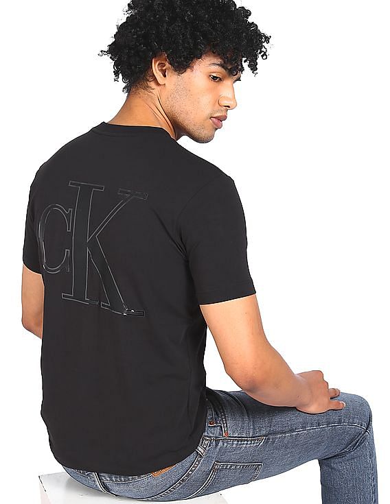 Buy Calvin Klein Men Black Crew Neck Brand Print T-Shirt 