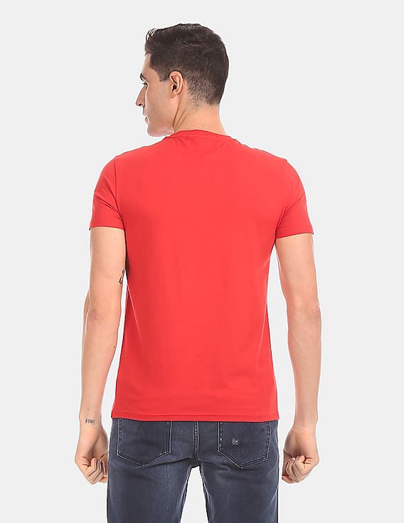 Calvin Klein Men Red Crew Neck Cotton Stretch Logo T-Shirt