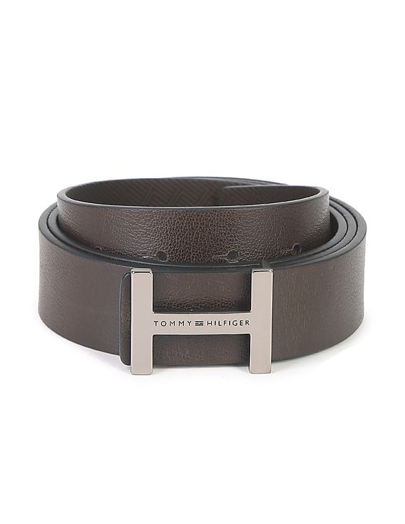 Buy Tommy Hilfiger Men Brown Metallic Buckle Leather Reversible